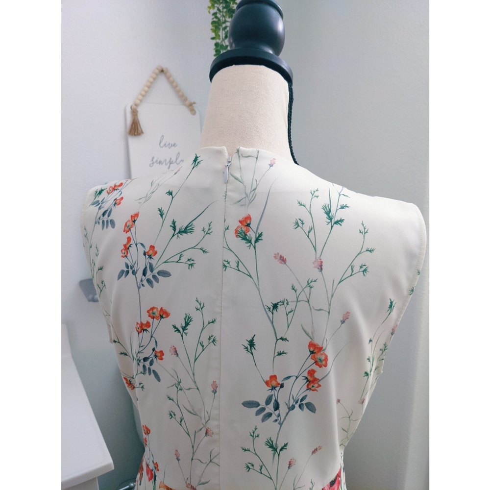 Zara Cream Pleated Floral Summer Dress - Picture 2 of 7